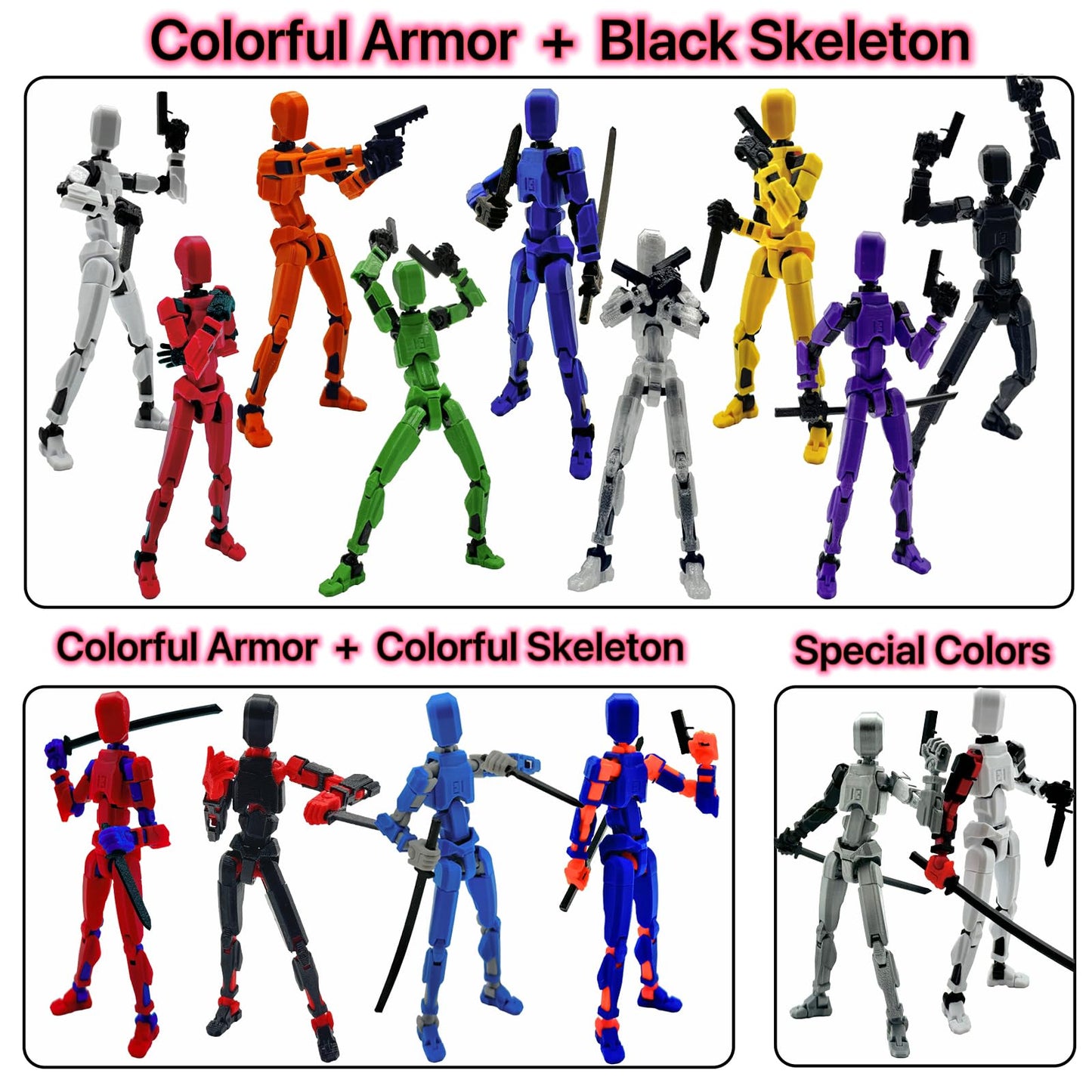 QAONIE 3D Printed 5.54-inch Multi-Jointed Action Figures Dummy13, Full Body Mechanical Movable Toy, Multiple Accessories, Hand Painted Figure, Desk