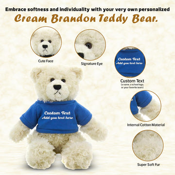 Made By Aliens Personalized 12 Inch Cream Brandon Teddy Bear - Custom Teddy Bear Stuffed Animal - Prefect Gift for Valentine Graduation Day Birthday