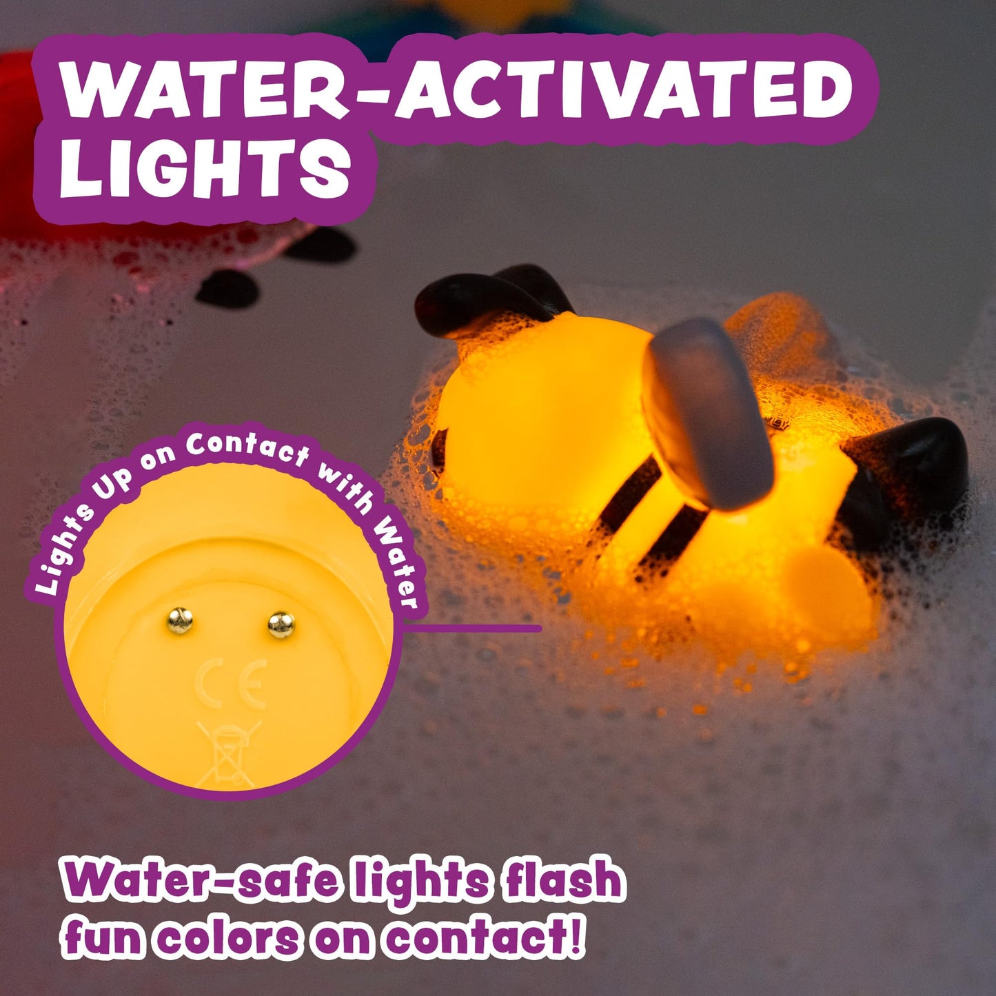 Tub Works® Bugs™ Light Up Bath Toys, 6 Pack | Water-Activated Light Up Toys Flash & Change Color | Easy-Grip Baby Girl & Toddler Bath Toys | Glow Bugs