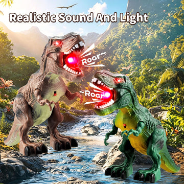 Bloolilies Dinosaur Toys, 2 Pack Electric Walking Dinosaur Toys for Kids 3-5 5-7 with LED Lights & Sounds & Roaring, Robot Dinosaur Figures for Boys