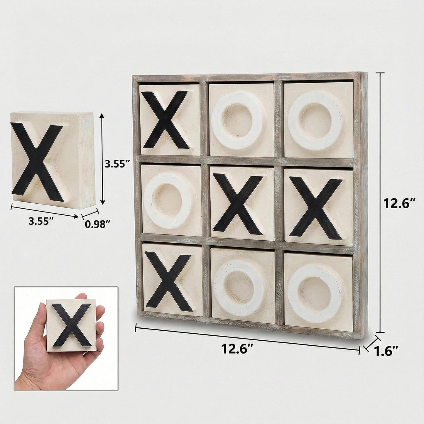 JEVERGN 12.6" Large Wooden Tic Tac Toe Game, Rustic Coffee Table Game, Wood Farmhouse Tic Tac Toe Board Game Decor, Family Games for Adult & Kids