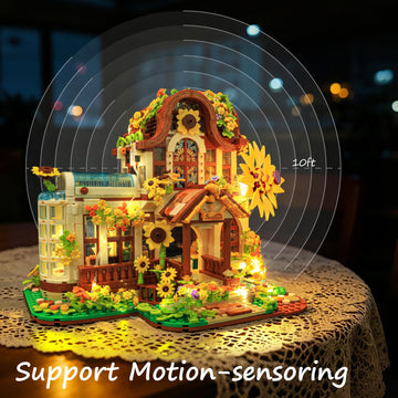 NightFlares Flower House Building Set with LED Light, Sunflower House Shop Building kit with Greenhouse & Motion Sensor, Gift for Women Mom Girl 14+