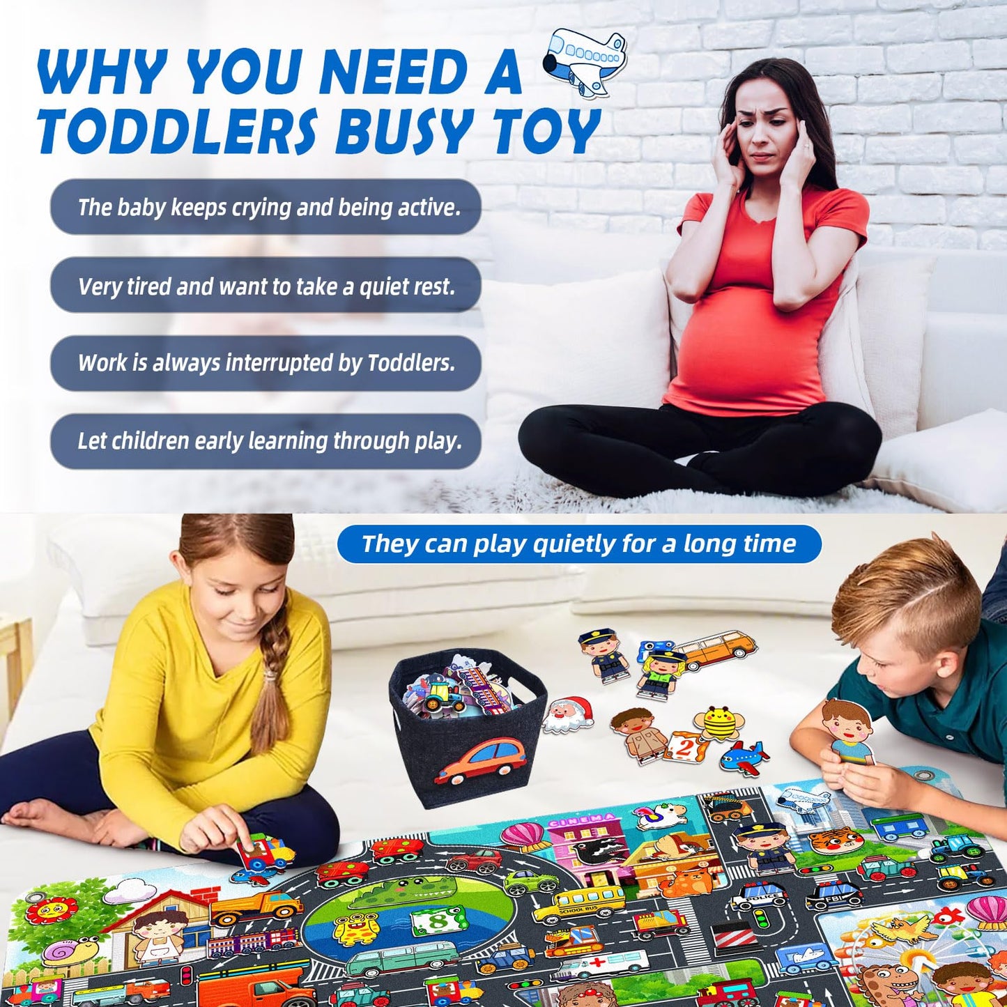 200 PCS Felt Board Story Set for Toddlers with Storage Bag City Car Traffic Themed 40 X 28 inch Teaching Wall Flannel Board Kit for Preschool Activity