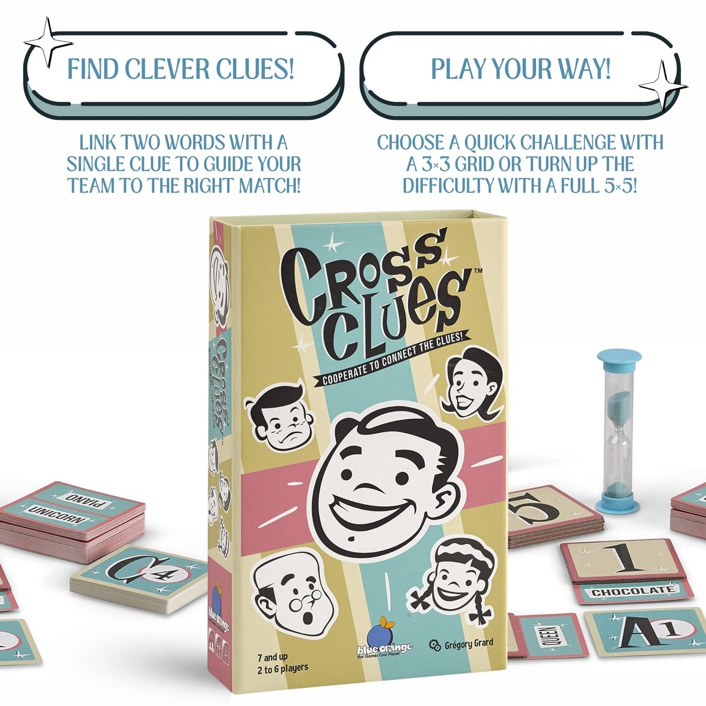 Blue Orange Games Cross Clues- New Cooperative Family Party Game for 2 to 6 Players. Recommended for Ages 7 and up