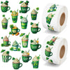 5wsech Green Coffee Roll Stickers - 1000 Lucky Clover Latte Vinyl Decals for Kids, Green Shamrock Coffee Stickers St Patrick's Day Gifts for Birthday