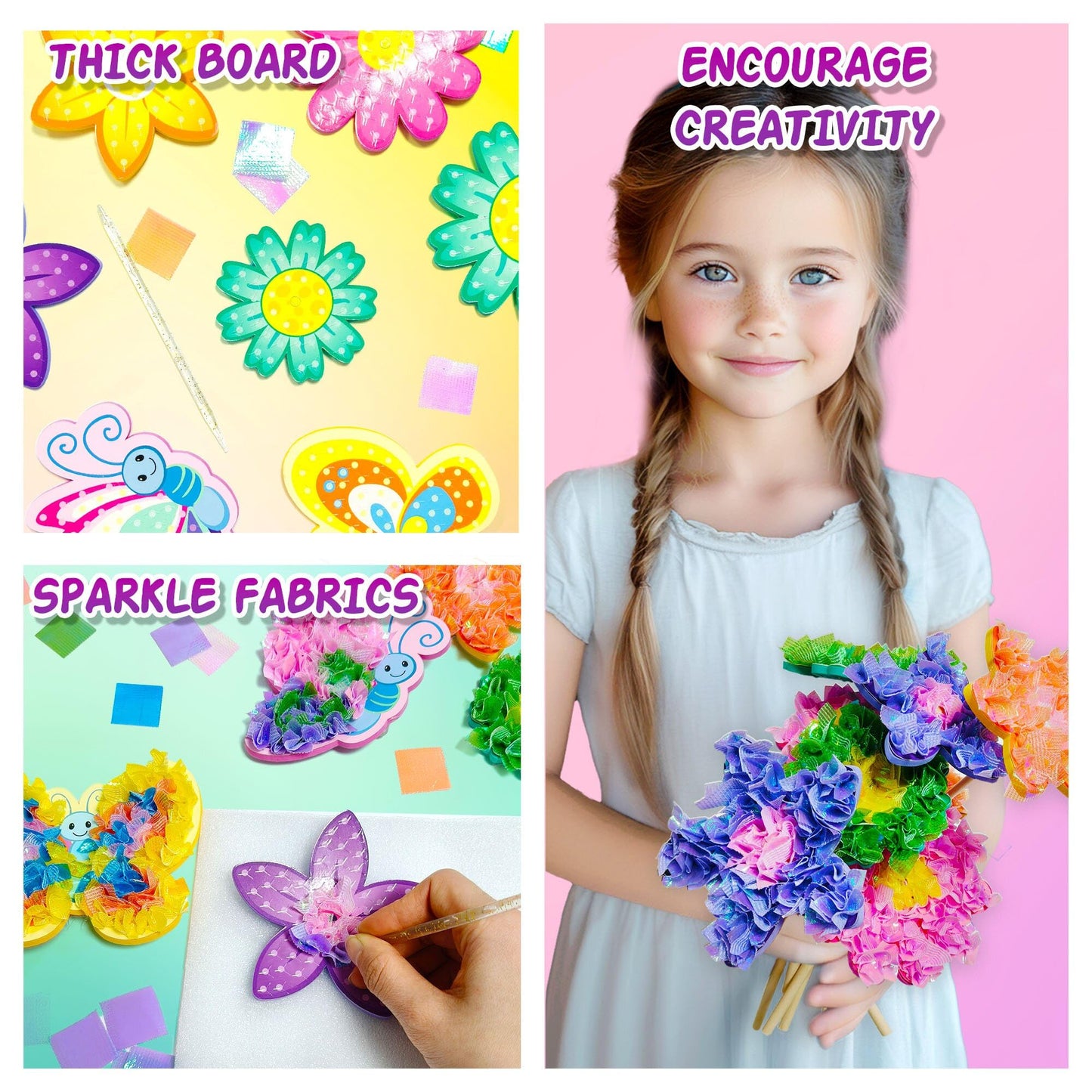AGENTLAN Poke Art Bouquet Craft Kit,Mess-Free 3D Crafts for Kids Ages 3-8