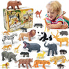 24Pcs Safari & Zoo Animals Figures, Realistic Plastic Animal Toys Set for Kids 1 2 3, Educational Jungle Animals Figures Playset, Party Supplies
