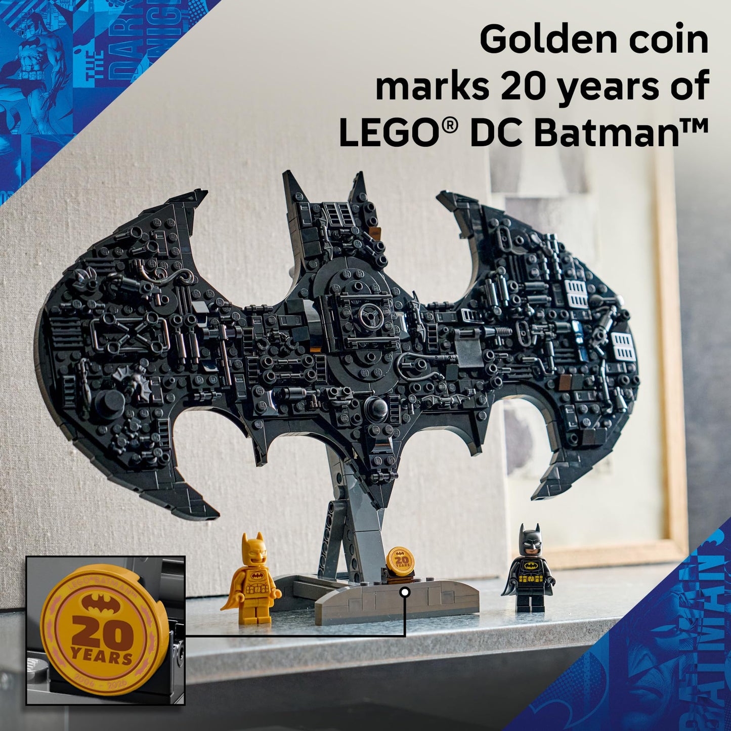 LEGO DC Batman: Batman Logo Building Toy - Super Hero Bedroom Decor for Kids, Boys & Girls, Ages 12+ - with Classic & Golden Batman Minifigures - Gift