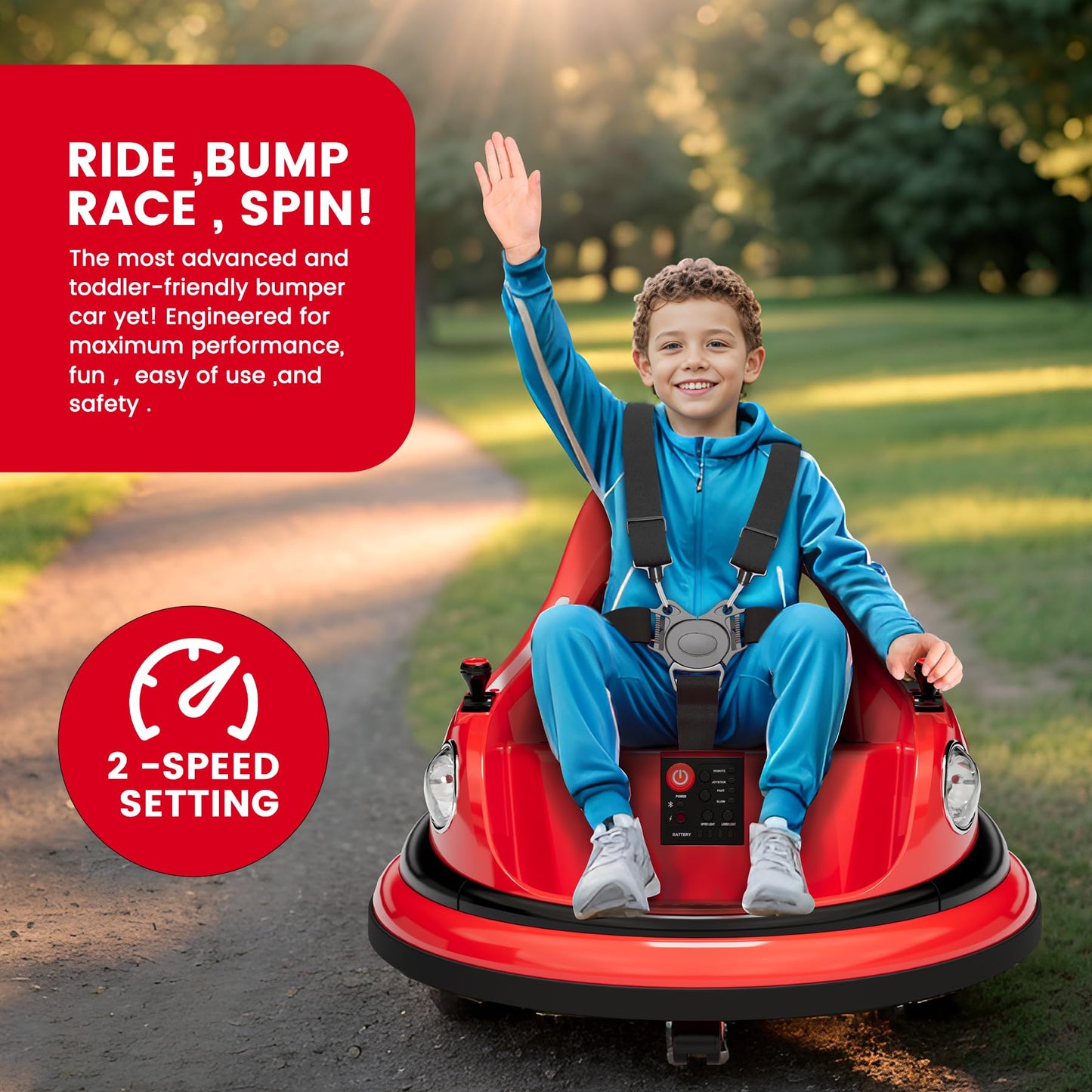Hetoy Ride on Bumper Car for Toddlers, 12V Battery Car for Kids W/Parent Remote, 2-Speed, 2 Driving Mode, 360°Spin, Electric Bumping Car with Music &