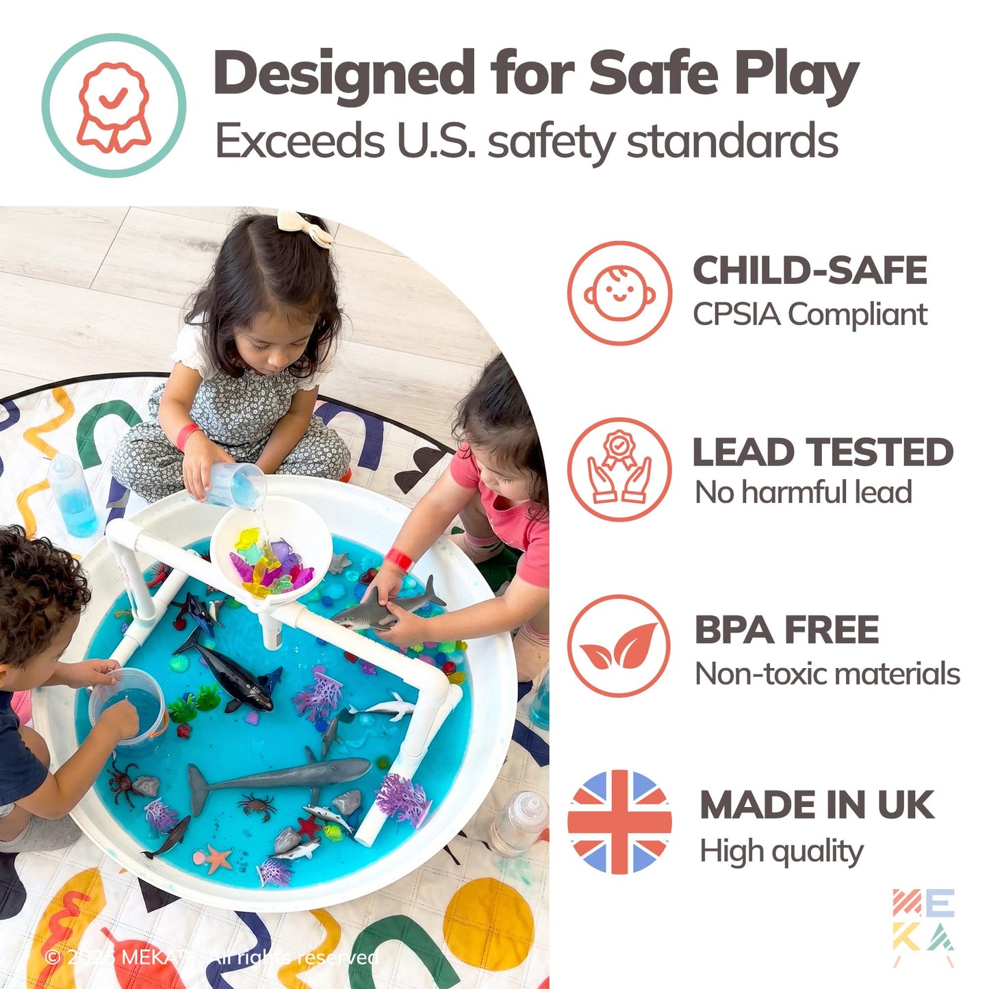 MEKA Deep Tuff Tray 27.8” Round Sensory Play Base, Heavy Duty Plastic Deep Spot Messy Activity Mud Water Sand Tray for Toddlers, Outdoor Indoor