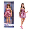 Barbie Looks Doll, Collectible No. 24 with Brown Hair & Modern Y2K Fashion, Shimmery Pink Strapless Dress with Peep-Toe Heels