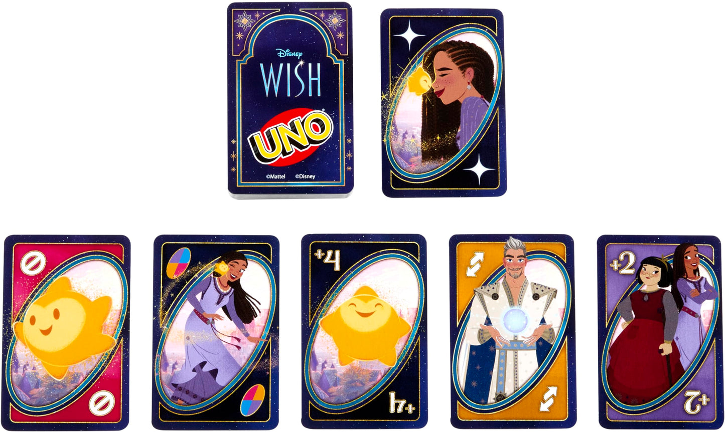 Mattel Games UNO Disney Wish Card Game for Kids, Family Night & Adults with Characters from The Movie & Special Rule, 2 to 10 Players