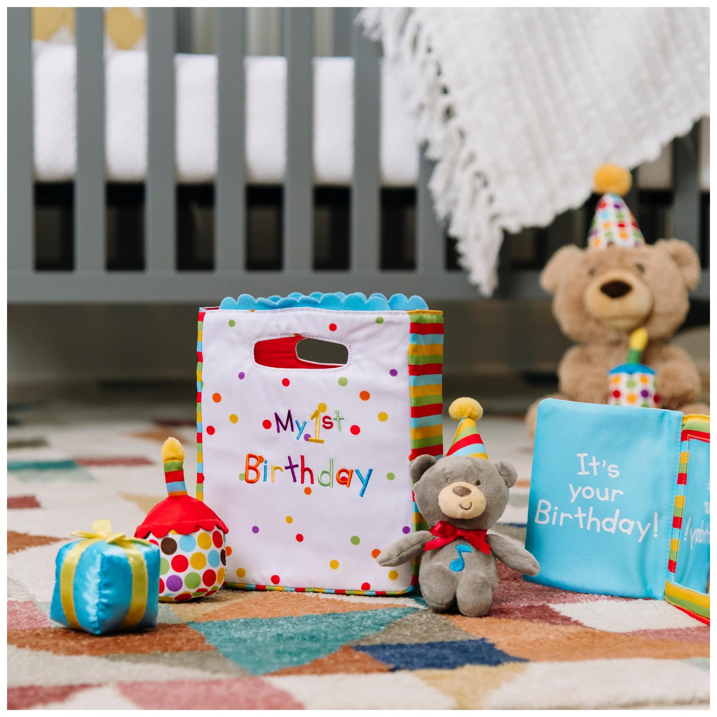Baby GUND, My First Birthday-Themed 5-Piece Plush Playset, Sensory Toys for Babies, 8”