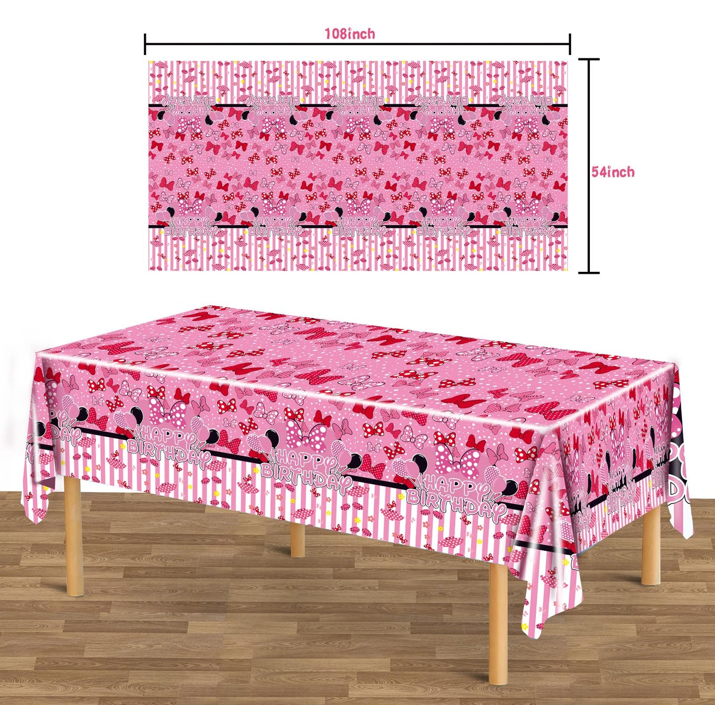 UKKJOM 3 Pack Pink Mouse Birthday Decorations, Pink Mouse Party Decorations Tablecloth for Kid,Boys and Girls Happy Birthday Decor Table Cover