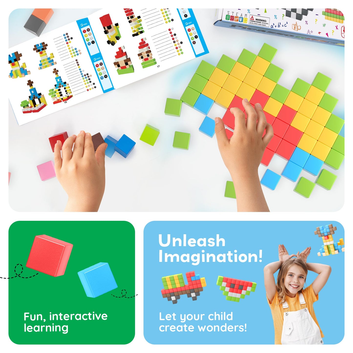 PicassoTiles 108pcs 1” Magnetic Puzzle Cubes Magnet Toys Preschool Construction Building Block Set Sensory Toy Early Education STEM Learning Come