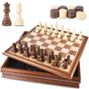 VAMSLOVE Chess and Checkers Board Game Sets for Adults Wooden Deluxe 15 inch Wood Board Box with Storage, Classic 2 in 1 Large Size with Chess Pieces