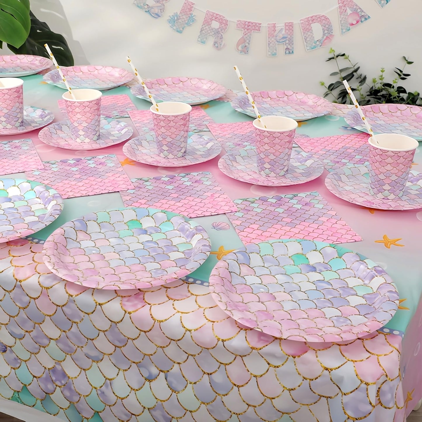 122 Pcs Mermaid Plates and Napkins Birthday Party Decorations for 24