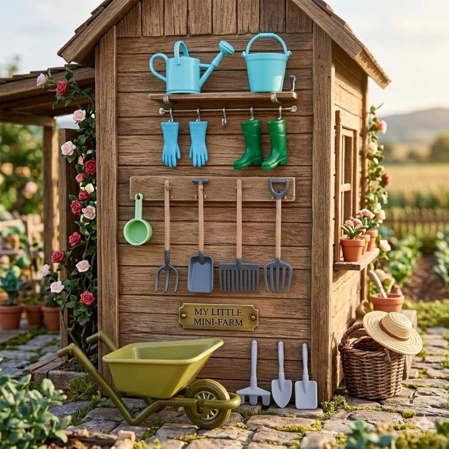 15 Pcs 1:12 Scale Miniature Dollhouse Kids Gardening Tools Realistic Mini Gardening Kit for Fairy Garden Micro Landscape & DIY Craft Decoration