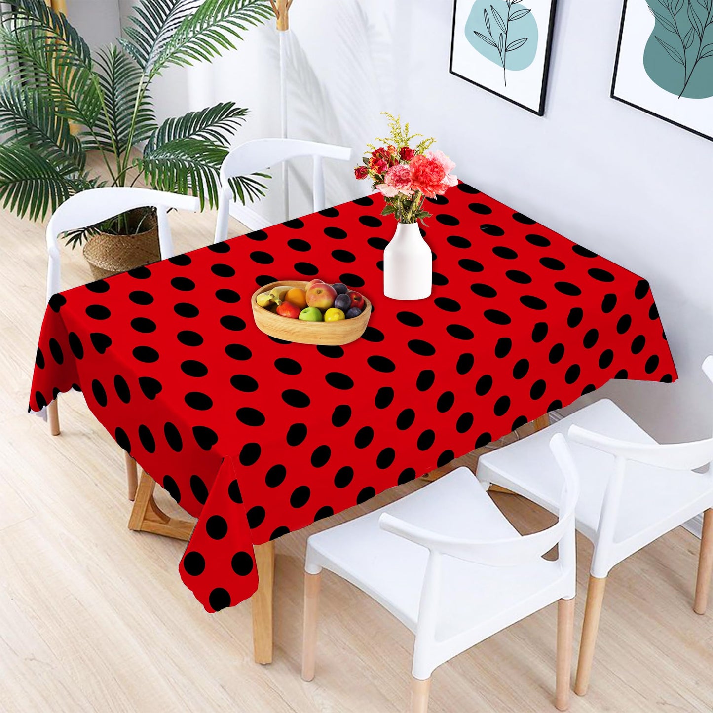 2 Pieces Ladybug Tablecover Ladybug Party Tablecloth, Little Ladybug Plastic Tablecloth Vintage Polka Dots Tablecloth Rectangular Black and Red