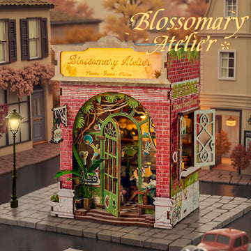 DIY Flower Shop Book Nook Kit with Pet Dog&LED Lights, 3D Wooden Miniature House Kit,DIY Dollhouse,Handcraft Mini House Building kit,Home Bookshelf