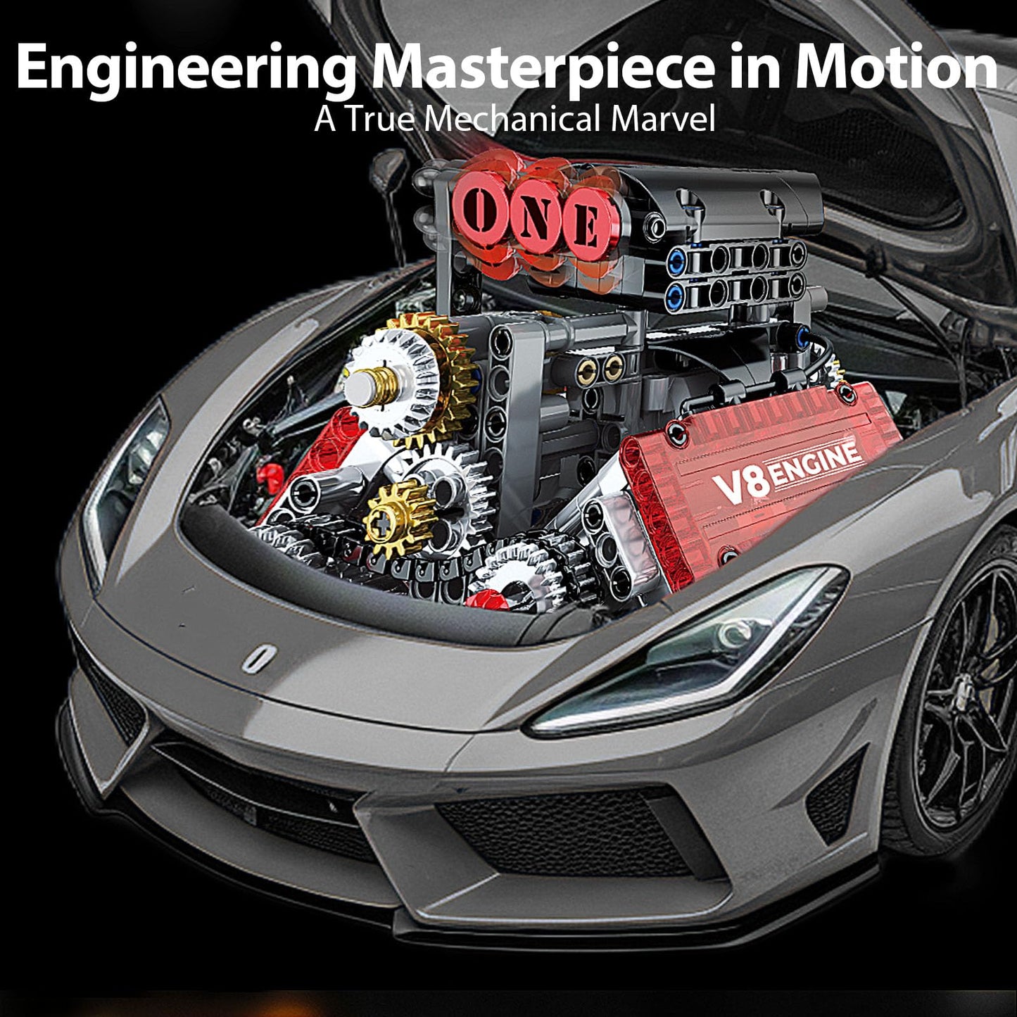 LPPROTECTOR V8 Engine Model Kit That Runs, Build Your Own STEM Mini Engine Kit with Motor and Sound, 478PCS Educational Car Building Toy for Adults