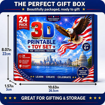 24 Pack 3D Printed Animal Figurines Set, Mini Articulated Collectible Toys, Cute Desk Pets and Fidget Toys, Patriotic Holiday Gifts, Party Favors