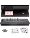 WE Games Wooden Cribbage Board Game Set with Storage, Black Stained Continuous 3 Track Card Game for 2-3 Players