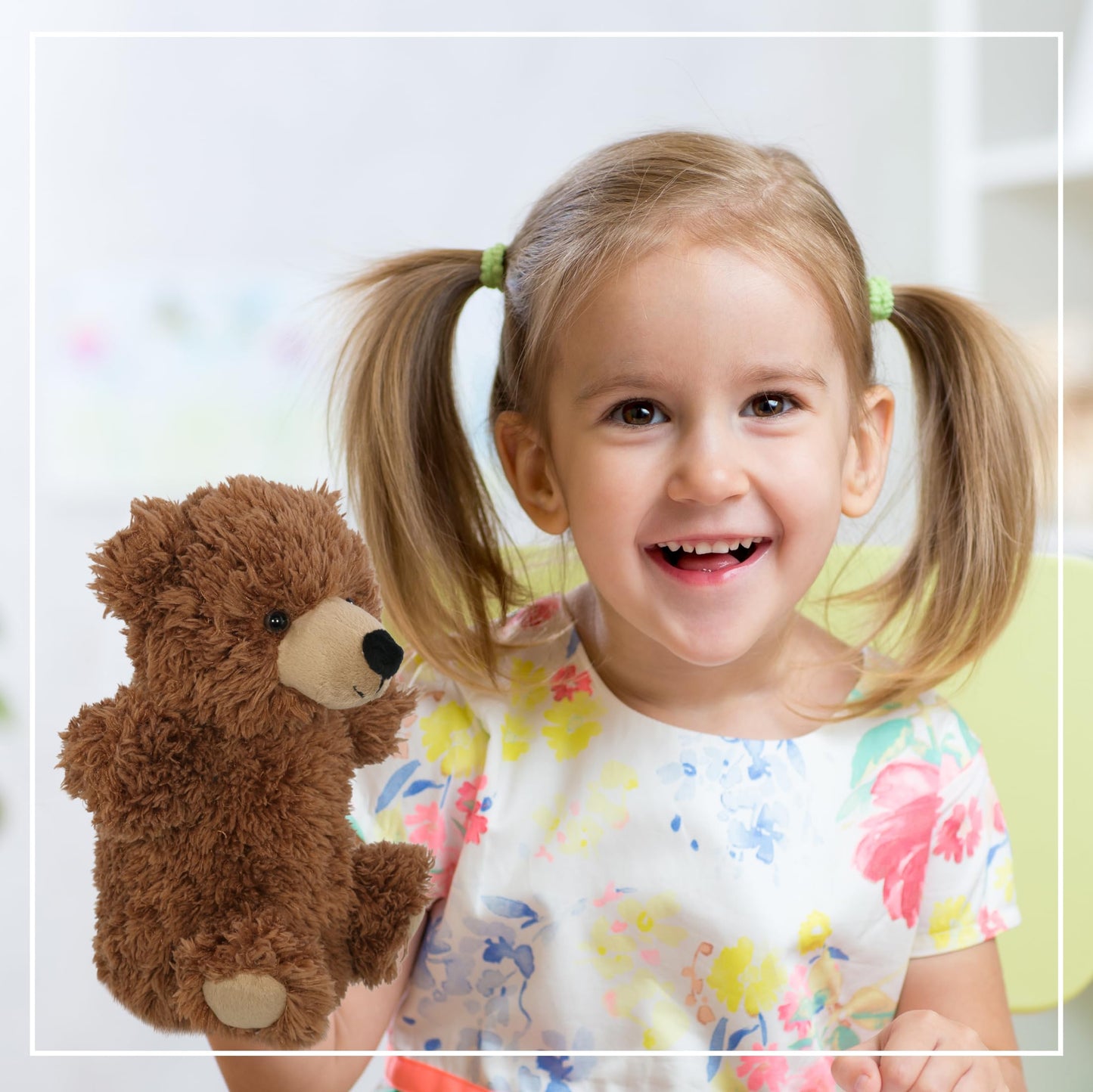 DolliBu Grizzly Bear Plush Hand Puppet - Super Soft Stuffed Animal Grizzly Bear Puppet Toy for Kids, Educational Cute Plush Puppets for Teaching
