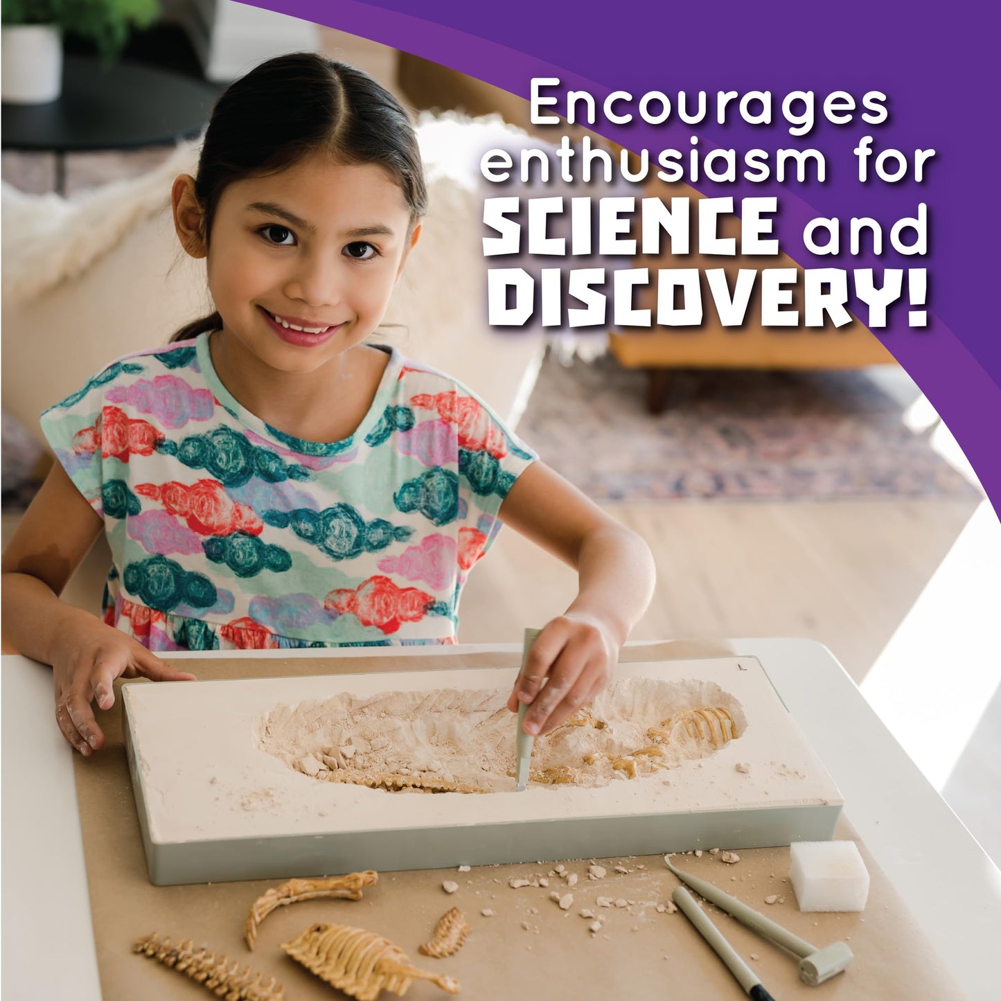 MindWare Dig It up Tyrannosaurus Rex Fossil Excavation Kit - Dinosaur Stem Toy for Kids - Includes Fossil Block, Hammer, Chisels, Brush, & Sponge