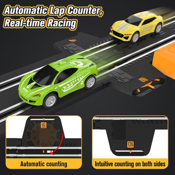 Slot-Car-Race-Track-Sets for Boys Kids, Battery or Electric Race Car Track with 4 High-Speed Slot Cars, Dual Racing Game 2 Hand Controllers Circular