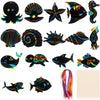 64 Pcs Sea World Theme Scratch Cards Rainbow Color Scratch Crafts Art Card Shell Dolphin Starfish Tortoise Scratch Card Art Kit with 70 pcs Wood