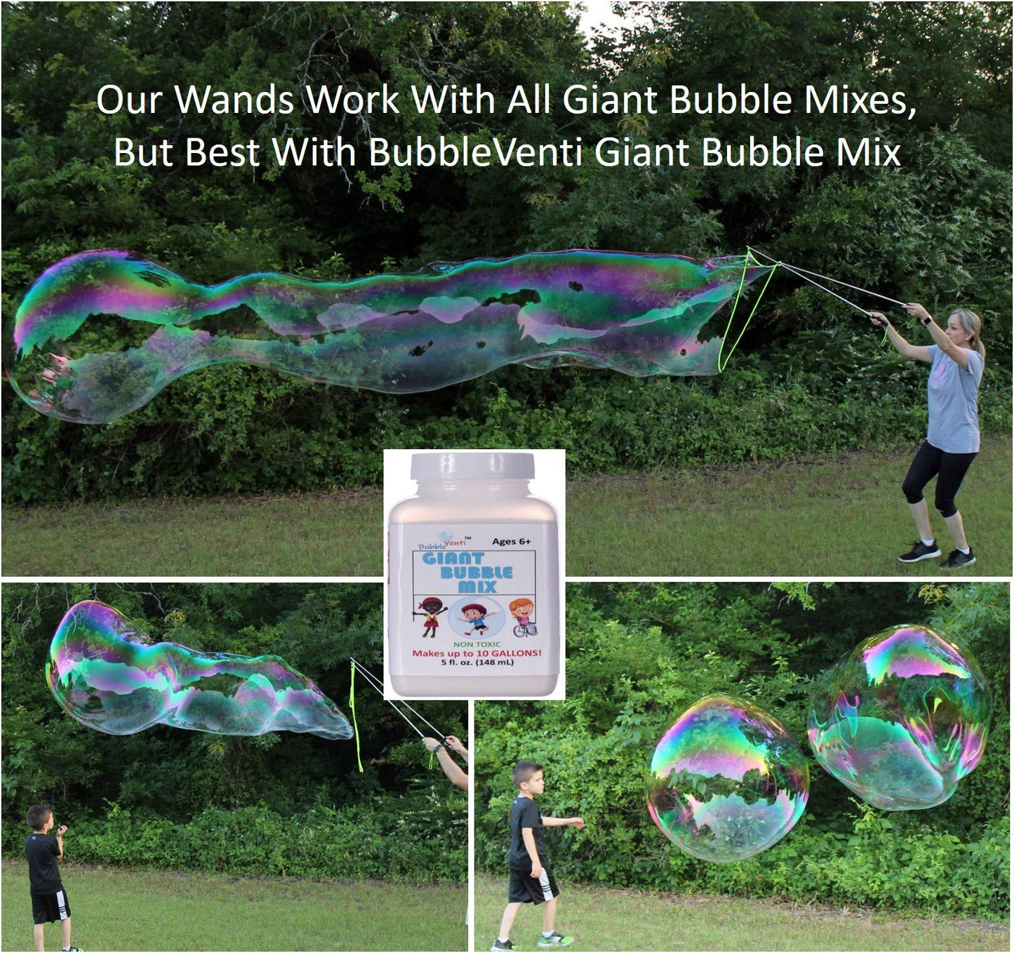 E-KNOW Bubble Wand, 4 Pack Giant Bubble Wand Outdoor Toy for Kids, Recyclable Stainless Steel, Telescopic Design Bubble Party Favors,Works Best