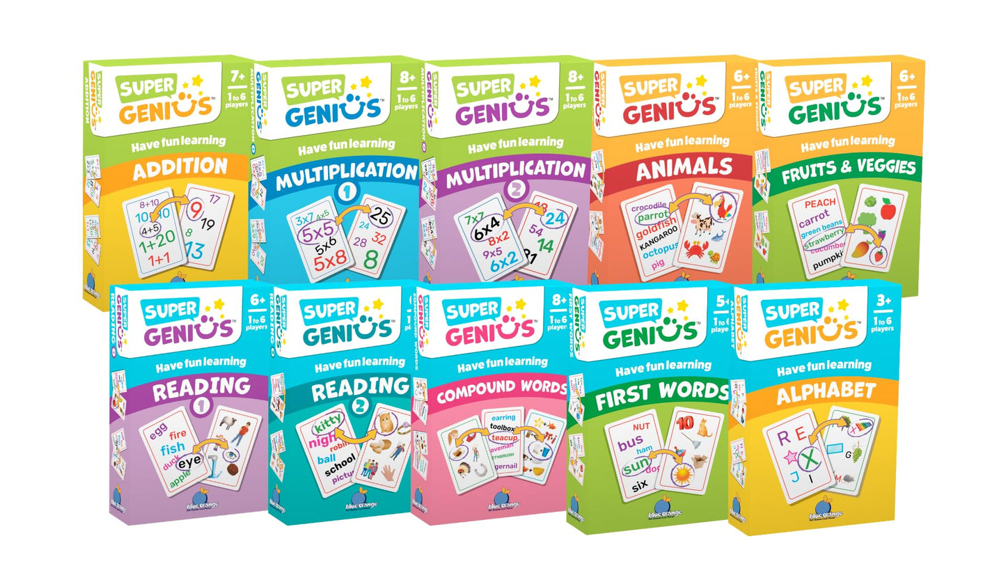 Blue Orange Super Genius Compound Words - Tabletop Card Game, Fun Flash Card Concentration Matching Game for Kids, Ages 8+, 1-6 Players, Teacher