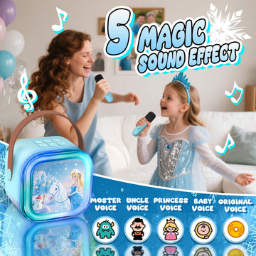 Kids Karaoke Machine for Kids Frozen Toys Gift, Mini Karaoke Machine with 2 Wireless Microphones for Girl 3 4 5 6 7 8 Year Old Girl Birthday Gifts for