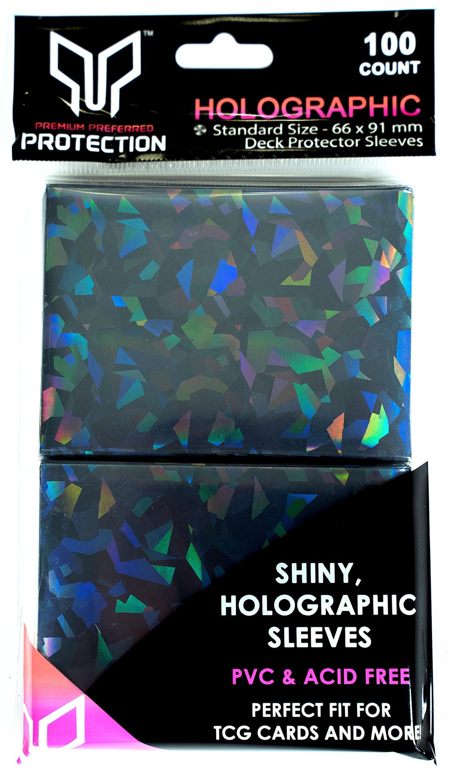 Premium Preferred Protection 100 Black Holographic Card Sleeves Perfect Fit Shiny Trading Card Sleeves Standard Size Sleeves | Compatible with