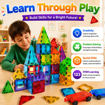 LATI 130-Piece Magnetic Tiles Building Toy Large Set for Kids,Magnetic Building Blocks Construction Set,Open-Ended Play STEM Educational