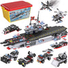 Liberty Imports 825pc Military Aircraft Carrier Fleet Construction Bricks Toy - 8-in-1 Naval Battleship Models with Navy Vehicles, Jets & More