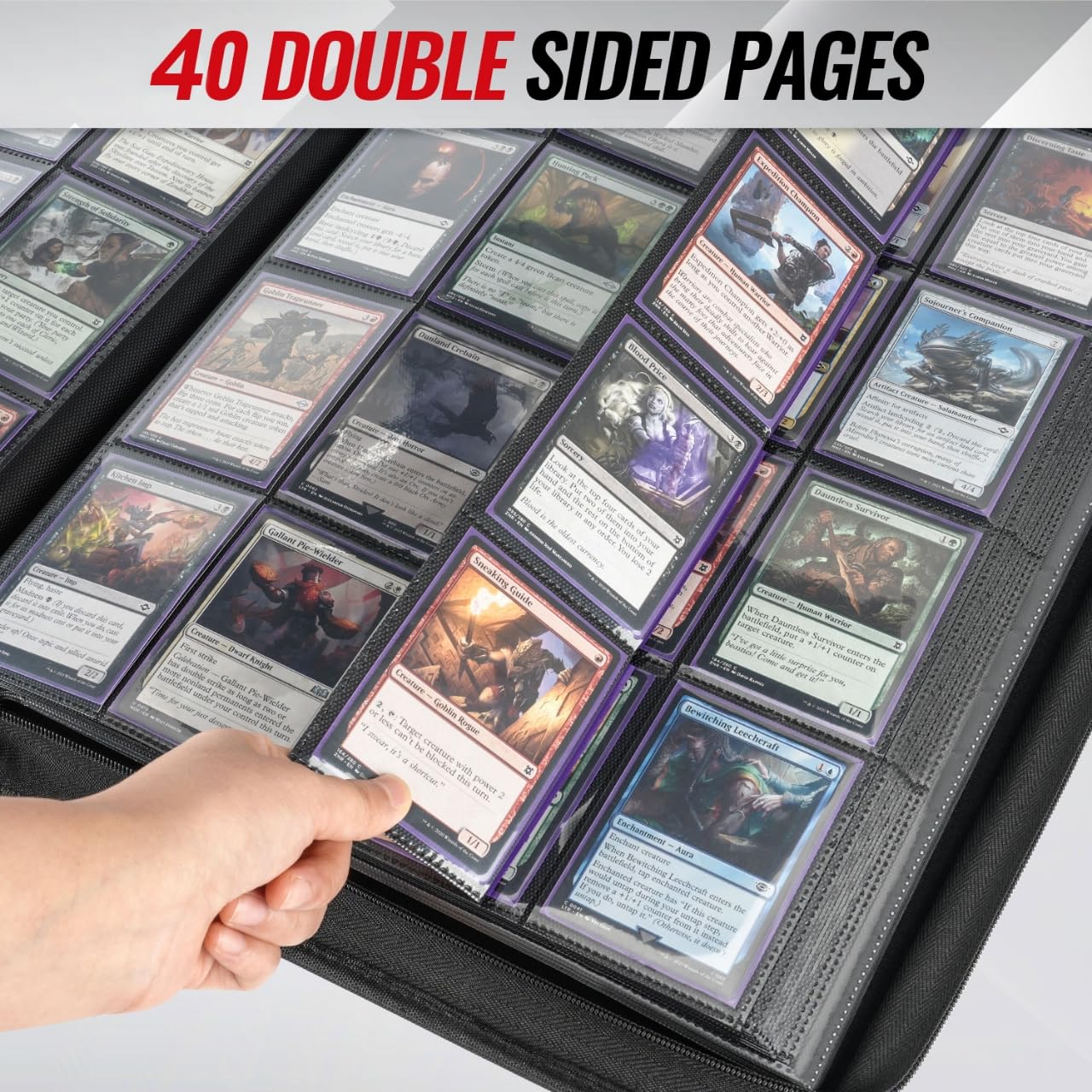 Migitec 16-Pocket Binder for 1280 Trading Cards, Ringless Album with 40 Double Sided and Side-Loading Pages, Compatible with MTG, Sport Cards and
