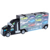 HEY! PLAY! Car Carrier Semi-Truck Toy - 2-Sided Trailer Holds 24 Vehicles - Includes 10 Cars, 2 Helicopters, Carry Handle, and Storage Case (Black)