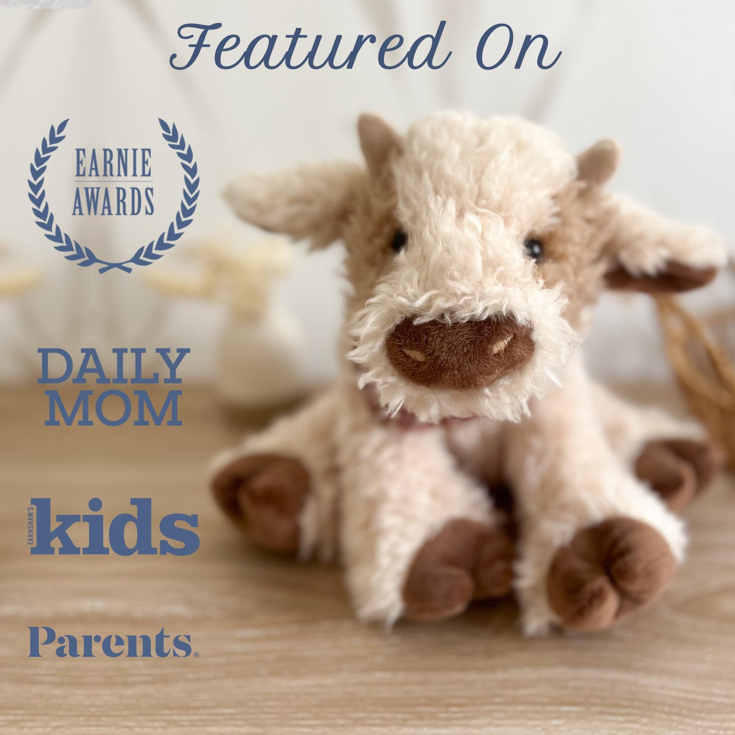 MON AMI Caleb The Cow 10-Inch Stuffed Farm Animal, Soft Cow Plush Toy