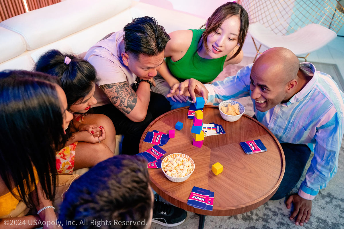 Wonky: The Unstable Party Game, An Abstract Strategy and Dexterity Wooden Block Stacking Game for All Ages, Tower Balancing Game, 9 Colorful Wooden