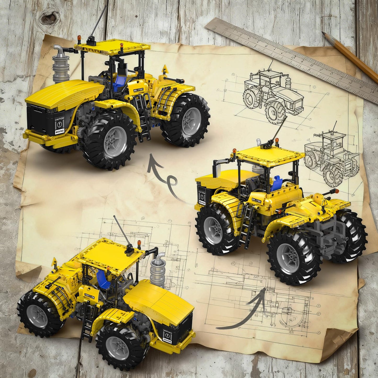 Mould King 17081 Tractor Technique Building Set, 4x4 Toy Car, Challenger Articuated Tractor Construction Vehicle Toys, DIY Engineering Model Sets
