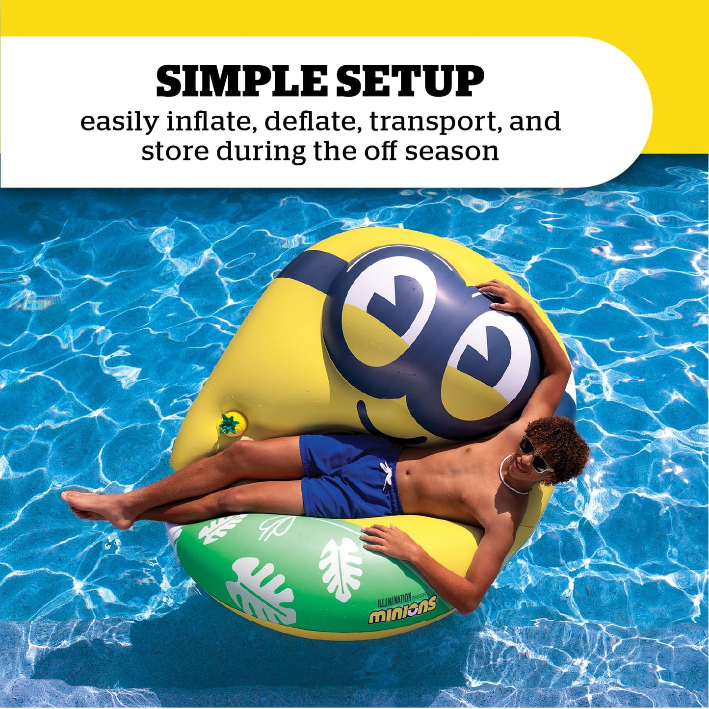Giant Minions Inflatable Pool Float, Despicable Me Swim Ring, Large Novelty Character Float for Pool Parties and Outdoor Summer Fun