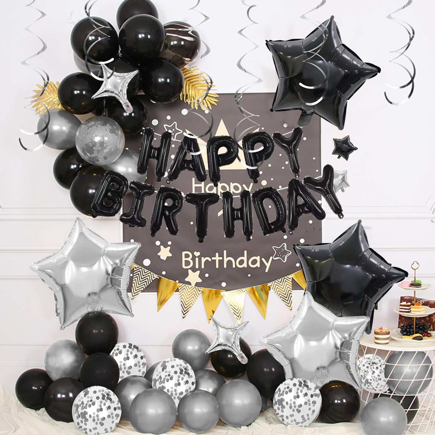 56 PCS Black Happy Birthday Balloons Happy Birthday Banner Balloons