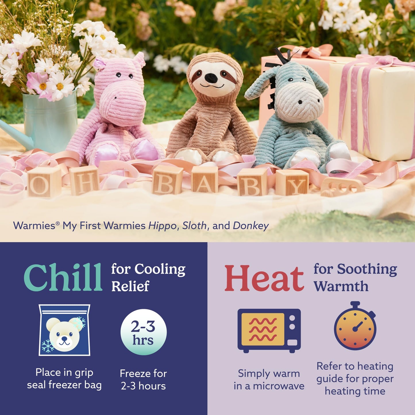 warmies Microwavable & Weighted Stuffed Animals, Hippo - Soothing Heated Stuffed Animal - Dual Heat & Chill Comfort - Calming Comfort for Adults