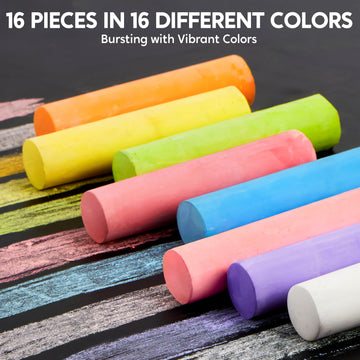 JOYIN 16 PCS Sidewalk Chalks Set Non-Toxic Washable Jumbo Chalk Bulk for Toddlers 1-3, Painting on Chalkboard, Driveway and Playground, Outdoor