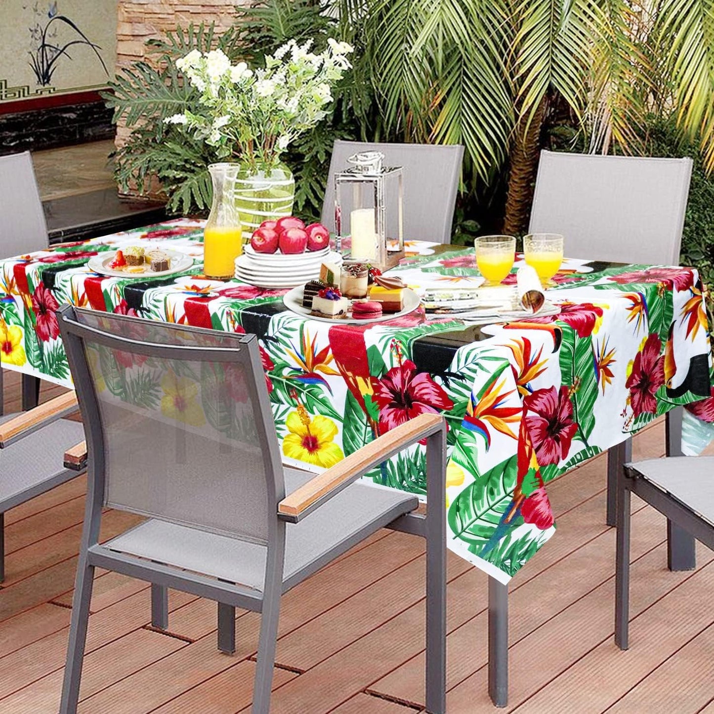 4 Pack Hawaiian Luau Tablecloths - 86.6”x51.2” Disposable Plastic Tropical Palm Leaf Tablecloths for Hawaiian Party Decorations, Jungle Safari Theme