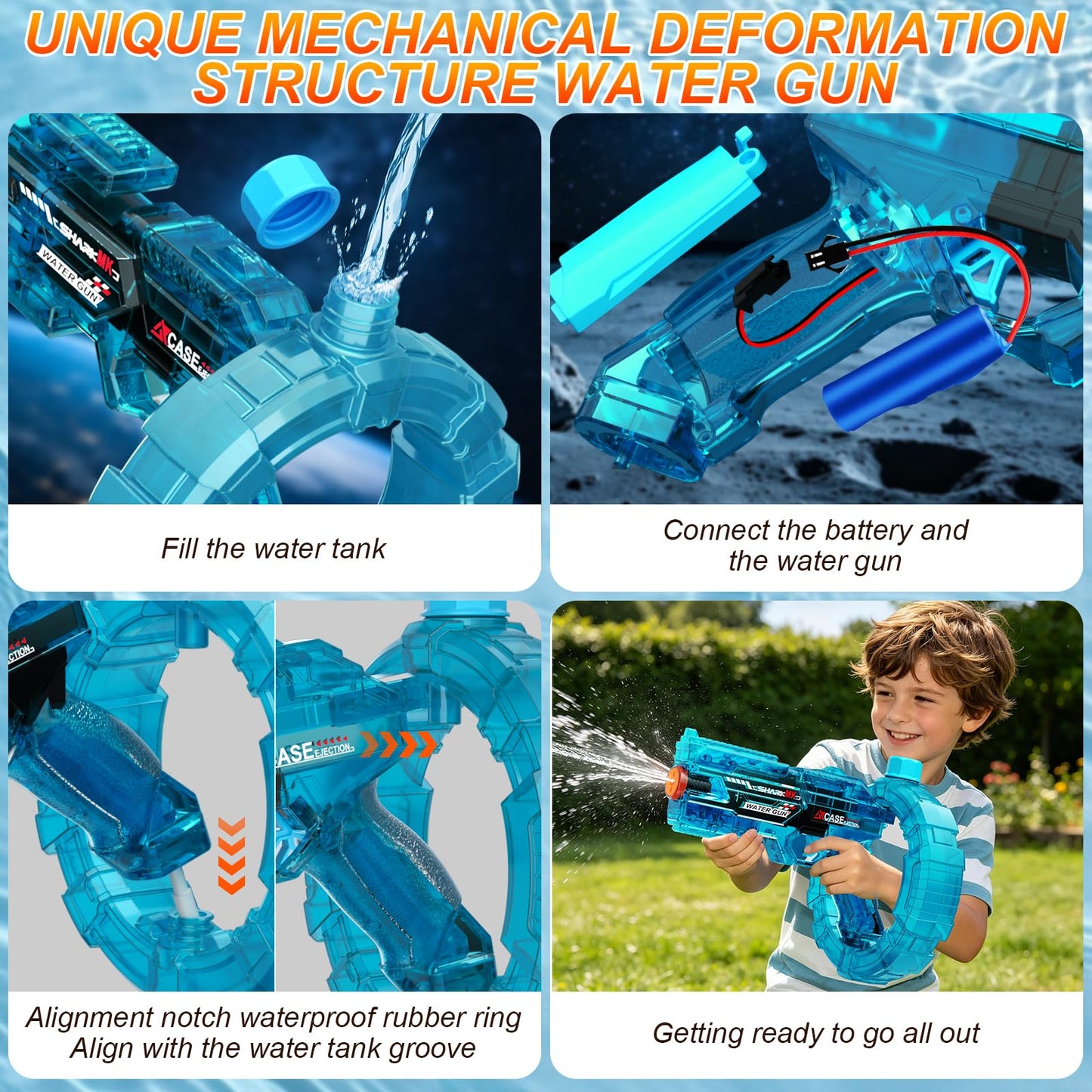 Electric Water Gun Toy, Automatic Water Gun with Strobe Lights - Blue