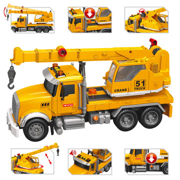 MOBIUS Toys Crane Truck - Real Working Boom Arm Construction Vehicle for Kids Ages 3-7 - Rotating Cabin, Extendable Arm, and Moving Parts - Durable