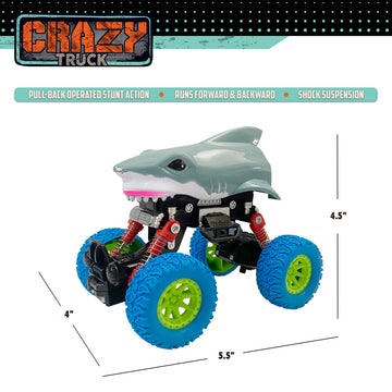 Nature Bound Crazy Trucks: Friction-Powered Toy Shark Truck That Moves Every Which Way, No Batteries Needed, Just Push and Go, Big Wheeled Toddler